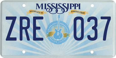 MS license plate ZRE037