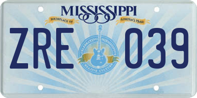 MS license plate ZRE039