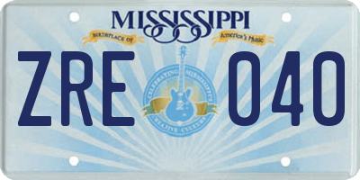 MS license plate ZRE040