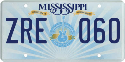 MS license plate ZRE060