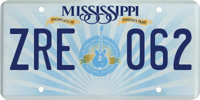 MS license plate ZRE062