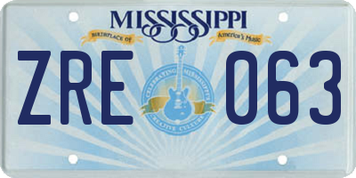 MS license plate ZRE063