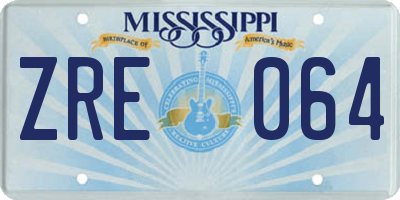 MS license plate ZRE064