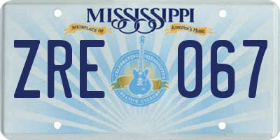 MS license plate ZRE067