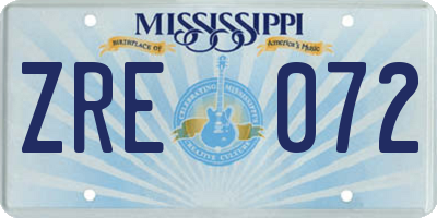 MS license plate ZRE072