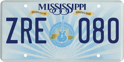 MS license plate ZRE080