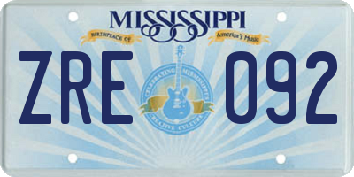 MS license plate ZRE092