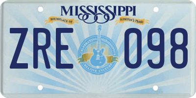 MS license plate ZRE098