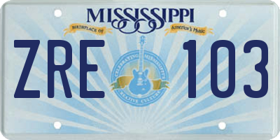 MS license plate ZRE103