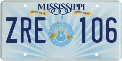 MS license plate ZRE106
