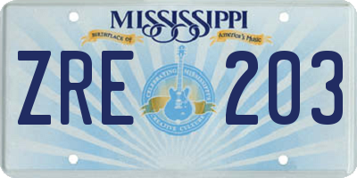 MS license plate ZRE203