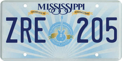 MS license plate ZRE205