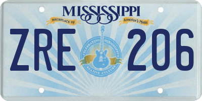 MS license plate ZRE206
