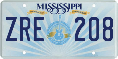 MS license plate ZRE208