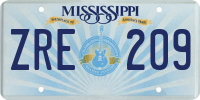 MS license plate ZRE209