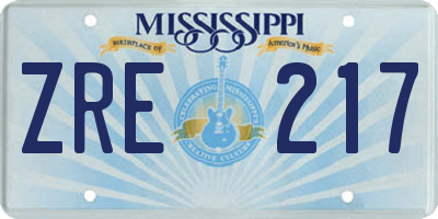MS license plate ZRE217