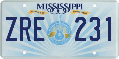 MS license plate ZRE231