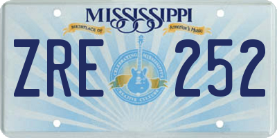 MS license plate ZRE252