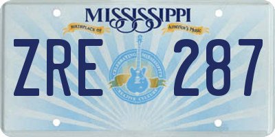 MS license plate ZRE287
