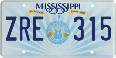 MS license plate ZRE315