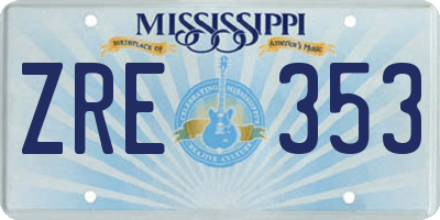 MS license plate ZRE353