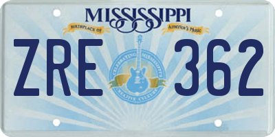 MS license plate ZRE362