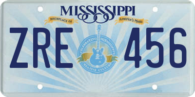 MS license plate ZRE456