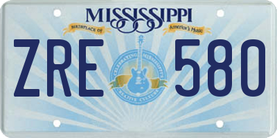 MS license plate ZRE580