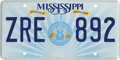 MS license plate ZRE892
