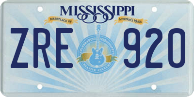 MS license plate ZRE920