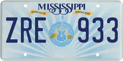 MS license plate ZRE933
