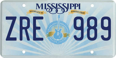 MS license plate ZRE989