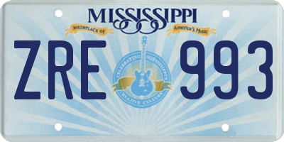 MS license plate ZRE993
