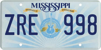 MS license plate ZRE998