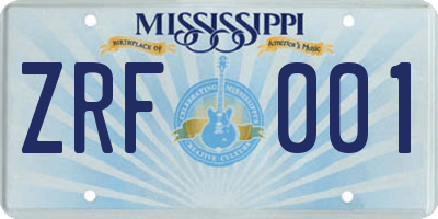 MS license plate ZRF001
