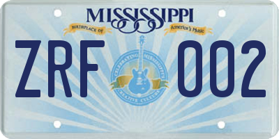 MS license plate ZRF002