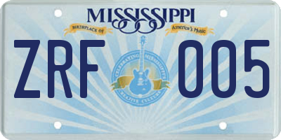 MS license plate ZRF005