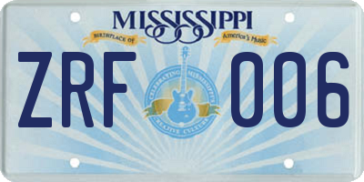 MS license plate ZRF006