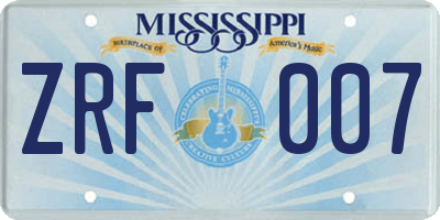 MS license plate ZRF007