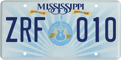 MS license plate ZRF010