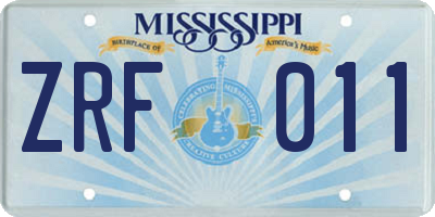 MS license plate ZRF011