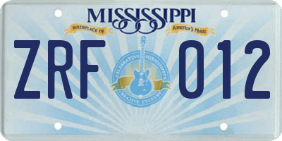 MS license plate ZRF012