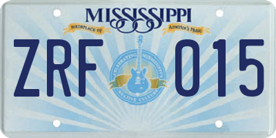 MS license plate ZRF015