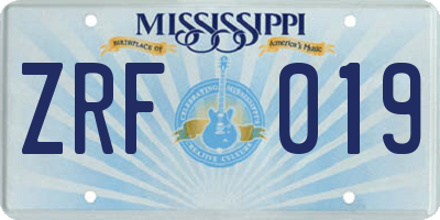MS license plate ZRF019