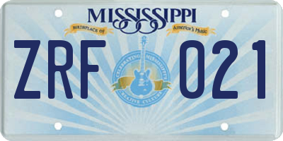 MS license plate ZRF021