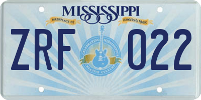 MS license plate ZRF022
