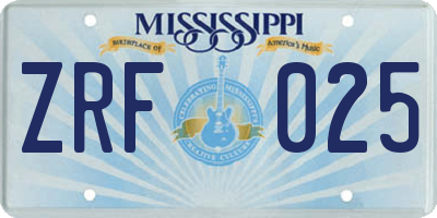 MS license plate ZRF025