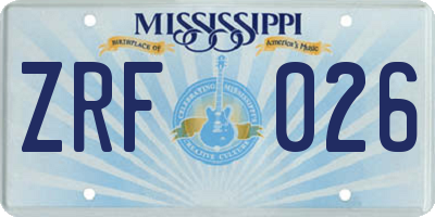 MS license plate ZRF026