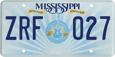 MS license plate ZRF027