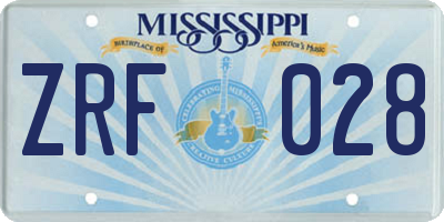 MS license plate ZRF028
